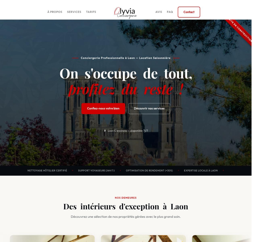 Création du site Olyvia Conciergerie - Aperçu du design premium par SF7 Digital